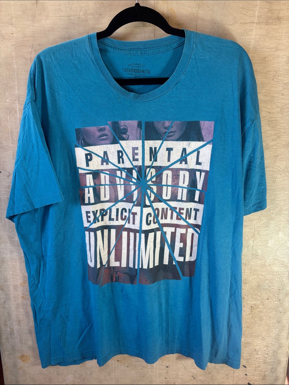 Ecko Unlimited Teal Blue 'Parental Advisory' Graphic Tee